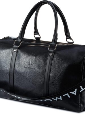 17.7 inch Gym Duffle Leather Bag with Shoe Compartment for Sports Travel - Adjustable Shoulder Strap, Weekender Travel Overnight Bag for Men