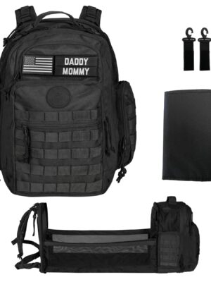 Phil & Jack Dad Diaper Bag Backpack, Baby Diaper Bag with Changing Station, Tactical Military Style, Womens Mens Diaper Bag (Black)